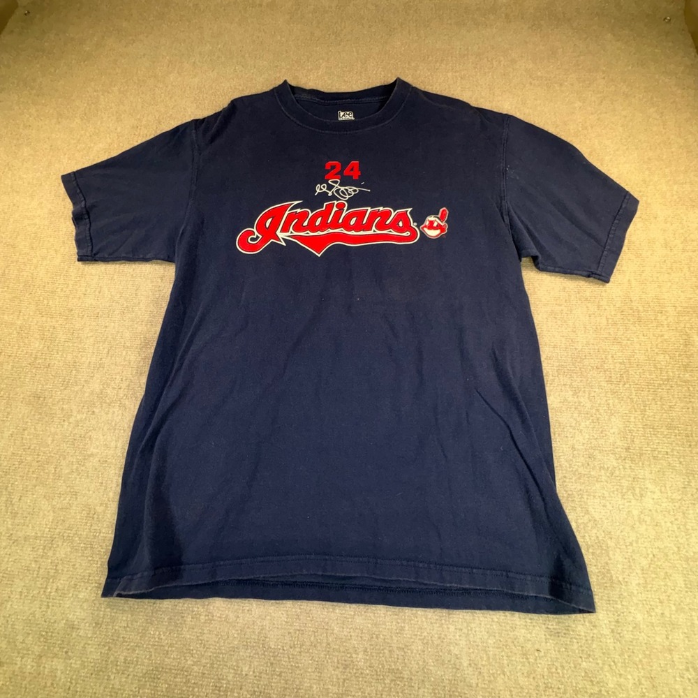 Lee Cleveland Indians Grady Sizemore 24 T-Shirt Navy Blue Mens L MLB Baseball